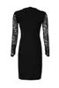 Casual Dresses Women Luxury Black Rayon Bandage Dress Spets Långärmning Deep V-Neck Elegant Ladies High Street Evening Party Vestido