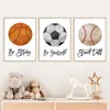 Basketbal Voetbal Honkbal Golf Sport Bal Canvas Schilderij Cartoon Stijl Home Decor Jongen Tiener Kids Babykamer Decoratie Kwekerij Wall Art w06