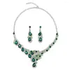 Halsband örhängen set vintage grön lysande kristallpärla droppe örhänge bröllop lyx smycken överdriven kvinnas brud valentins presenter