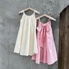 Kız elbiseler moda kız bebek prenses pamuk kayış elbise yay bebek toddler çocuk askı vestido düz renkli yaz kıyafetleri 1 10y 230802