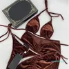 Klassisches 3-teiliges Samt-Bikini-Set, Bademode, modischer Badeanzug mit Briefdruck, Urlaub, Sonnencreme, sexy Mädchen, Beachwear339M