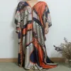 Abbigliamento etnico Bohemian stampato estate seta caftano maxi vestito oversize con scollo a V Beach Robe Match sciarpa abiti africani per le donne245Y