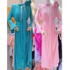 Casual Dresses 2023 High End Women's Retro Blad ärmar tredimensionell blommor dekoration axelplatta sida slits lång klänning