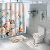 Tappeti Rosa Blu Rosa Farfalla Set di tende da doccia Set da bagno Set da bagno Schermo antiscivolo Coperchio del water Copri tappeti Tappeti Home Decor Set R230802