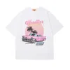 Camisetas masculinas de algodão puro rosa Racing T-shirt Homens e mulheres Camisa de verão Tide Marca Cartas Casal solto Mangas curtas Roupas Y2K