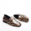 Dress Shoes Women's Square Toe Single 2023 Summer Metal Button Leopard Heeled For Women Retro Shallow Slip On Ladies Pumps