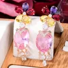 Boucles d'oreilles pendantes Siscathy 2023 luxe cubique zircone cristal pierre précieuse fleur pendentif goutte pour les femmes coréenne mode Banquet bijoux