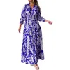 Womens Bohemian National Style Print Long Sleeved V Neck Commuter Dress