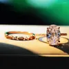 Anneaux de mariage de luxe femme blanc cristal anneau ensemble charme couleur or rose pour les femmes promesse ovale Zircon pierre fiançailles