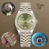 Reloj de lujo plano romano de seis puntas con esfera de diamante y bisel de diamante pequeño con cadena pequeña de 31 mm 2813 de oro automático de acero resistente al agua para nadar