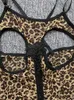 Falda sexy SINGREINY Leopard Entrepierna abierta Sexuality Playsuit Monos cortos Hollow Out Porno Camis Mamelucos Lencería sexy Body 230803