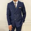 Costumes pour hommes 2023 mode bleu marine hommes Slim Fit 2 pièces Double boutonnage élégant garçons d'honneur marié costume de mariage Terno Masculino