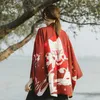 Ropa étnica Chic rojo japonés Kimono Cardigan hombres Haori Yukata mujeres Samurai disfraz Top primavera 2023 niñas Kimonos Karate FF2149