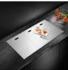 Cloaking Kitchen Sink 304 Stainless Steel 4mm Thickness Handmade Brushed Three Cover Hidden Large Size Double Sink