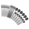 Dinnerware Sets 24pcs Black Mirror Western Set Stainless Steel Tableware Cutlery Home Fork Knife Spoon Flatware Silverware