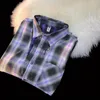 Mens Hoodies Sweatshirts American retro plaid patchwork purple shirt casual tops men sweatshirts high street couples trendy streetwear 230803