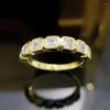 Cluster Ringen Wong Rain 18K Verguld 925 Sterling Zilver 3 3MM Asscher Cut High Carbon Diamond Edelsteen Wedding Band Sieraden Ring