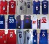 Klasyczne retro 1982-83 Vintage Basketball 6 Julius Erving Jersey zszyte klasyki retro niebieskie białe czarne koszulki #32 Erving oddychające koszule