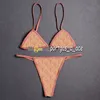 Sexy Triangle Bikinis Women Swimwear Tulle Lace Underwear Letters Embroidered Chain Halter Split Swimsuits Beach Bra Briefs with T2378