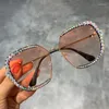 Solglasögon grossist lyxhand gjord överdimensionerad fyrkantig ram bling strassgradient uv skydd kvinnor