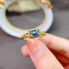 Cluster Rings Est Style Blue Topaz Ring Rectangle Natural Gemstone Fine Jewelry For Women Chain Band Real 925 Sterling Silver Gold Plated