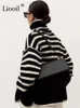 Women's Sweaters Black And White Stripe Sweater Streetwear Loose Tops Women Pullover Female Jumper Long Sleeve Turtleneck Knitted Ribbed Sweaters 230803