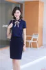 Women's Blouses Summer Ladies Work & Shirts For Women 2 Piece Skirt And Top Set Short Sleeve Navy Blue Office Uniform Styles