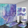 Tapis bleu marbre rideau de douche et tapis pour ensemble de salle de bain abstrait peint moderne salle de bain décor tapis antidérapant tapis de bain siège de toilette R230802