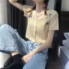 女性のニットハラジュク半袖カジュアルベーシックティーファッション韓国夏服tシャツ女性パッチワークホワイトかわいいフェミニナニット