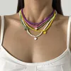 Halsband Bohemian Bunte Tropf Öl Mini Herz Anhänger Perlen Kette Für Frauen Mädchen Einfache Boho Sommer Halskette Strand Schmuck Geschenke