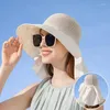 Chapeaux à larges bords Bow Pleat Design Sunshade Bucket Hat Protection solaire extérieure pour femme Casquette de plage Mesh Respirant Châle Accessoires d'été