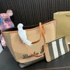 Bolsa de lona sacola de compras xadrez grande capacidade bolso sacos de ombro alça de couro letras de marca bolsas de viagem femininas purs302v