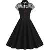 Party Dresses Summer 50s 60s Gothic Dress 2023 Women Vintage Black Robe Pin Up Robes Swing Ruched Tunic Rockabilly