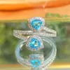 Wedding Rings Luxury Female Heart Ring Trendy Round Silver Color For Women Charm Blue Zircon Stone Engagement Jewelry