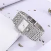 Relojes de pulsera UTHAI W25, reloj cuadrado de cuarzo para mujer, marca de moda, pulsera ligera de acero inoxidable de lujo, incrustaciones de diamantes para niñas