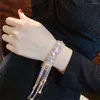 Link-Armbänder, elegantes langes Quasten-Tennis-Armband für Frauen, Kristall, Zirkonia, verstellbar, Paar, Perlenkette, Weihnachtsgeschenk