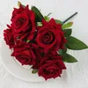 Decorative Flowers Artificial Velvet Pink Rose Bouquet Balcony Garden Decor Simulation Roses Fake Flower Wedding Decoration Green Plants