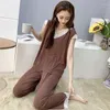 Vêtements de nuit pour femmes ample femme Pijama sans manches gilet chemise neuf points pantalon deux pièces ensemble dentelle grande taille été pyjamas femmes 3XL