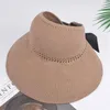 Wide Brim Hats Womens Ladies Summer Foldable Sun Hat Anti-UV Beach Visor Caps Empty Top Straw Fashion Bow-knot Breathable Cap