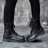 Boots Fashion زوجين عالي الكاحل أحذية الرجال غير الرسمية أحذية جلدية الشرير الأسود