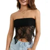 Regatas femininas verão floral rendado bandeau crop tops feminino casual streetwear ombro de fora oco patchwork sem costas colete fino irregular