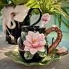 Canecas Chá Café Cerâmica Magnólia Flor Caneca De Leite Decoração para Casa Artesanato Quarto Decoração de Casamento Porcelana Escultura Copo Presente