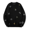 Suéteres Masculinos Homens Hip Hop Malha Jumper Estampado Streetwear Harajuku Outono Hipster Retro Estilo Japonês Casual Solto Pulôver Malhas