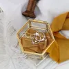 Geschenkverpackung, individuelle sechseckige Ringbox aus Glas, geometrische, transparente Schmuckaufbewahrungsbox, Ringhalter mit ewiger Blume, personalisierte Hochzeitsdekoration 230802