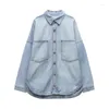 Women's Blouses Oversized Denim Shirt Jean Jacket Light Blue Boyfriend Long White Work Shackets With Pocket