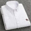 Men's Casual Shirts Summer Cotton Oxford Shirt For Men Short Sleeve White Striped Male Regular-Fit Blouses Button-Down Business