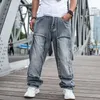 Jeans Masculino Calça de Skate Masculina Plus Size Bolso Solto Calças Hip Hop Denim Masculino Patchwork Streetwear Perna Larga Grande