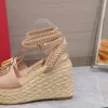 Dikke zolen damessandalen met hoge hakken licht touw geweven vissersschoenen met kruisriem luxe vrouwelijke wilde wigvormige comfortabele sandalen briefschoenen GGitys