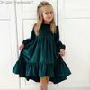 Mädchenkleider Herrenbadebekleidung Neues 7-12 Jahre altes Mädchen Frühling Herbst Winter Samt Langarm Kleid mit Rüschen unten Prinzessin Kinderpartykleid Z230803