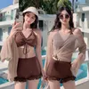 Damen Bademode 2023 Sexy Separater Bikini Dreiteiliges Set Badeanzug Abnehmen Fee Fan deckt Bauch ab und sieht dünner aus Badeanzug
